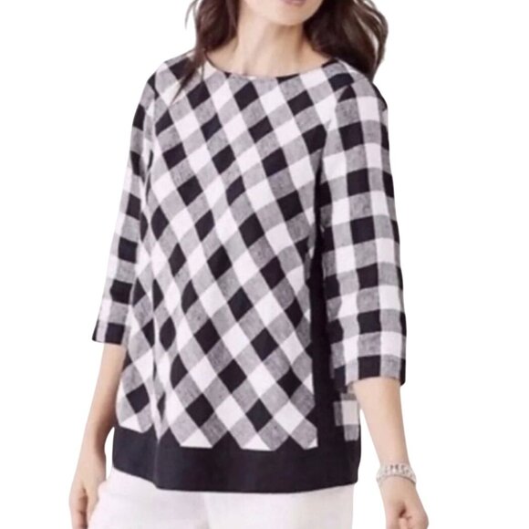 J. Jill Love Linen 100% Linen Black White Gingham Check Tunic Top Size L - Picture 4 of 7